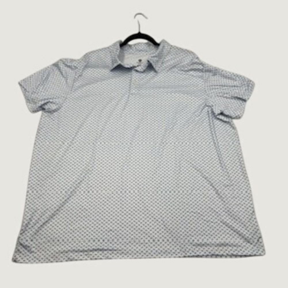Coral Golf Co Mens XXL White Blue Geometric Performance Short Sleeve Polo‎ Shirt